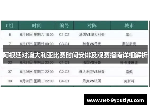 阿根廷对澳大利亚比赛时间安排及观赛指南详细解析